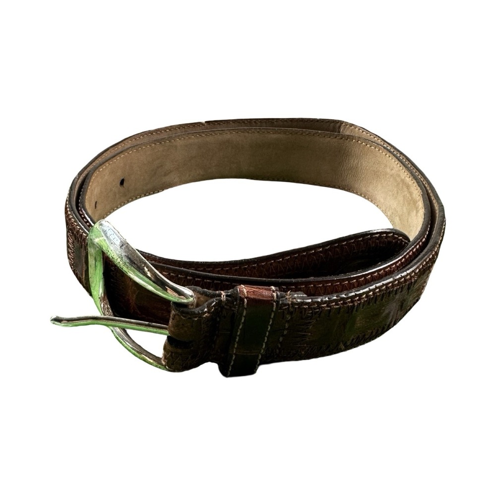Bespoke Brown Genuine Crocodile Mens Belt Size 34 Made in USA Metal Buckle NWOT